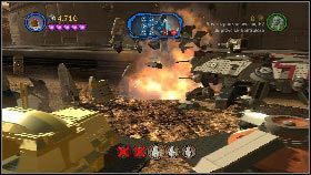 Teraz wystarczy wrócić do pojazdu [1] i zaatakować odsłoniętą bazę [2] - Hrabia Dooku (1) | Tryb fabularny | LEGO Star Wars III The Clone Wars - LEGO Star Wars III: The Clone Wars - poradnik do gry
