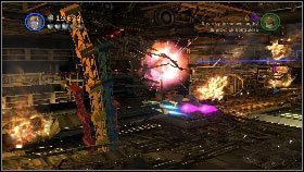 Wróć do statku, zabierz torpedy z aktywowanego podajnika [1] i przy ich pomocy zniszcz wszystkie zaznaczone na fioletowo cele [2] - Generał Grievous (3) | Tryb fabularny | LEGO Star Wars III The Clone Wars - LEGO Star Wars III: The Clone Wars - poradnik do gry