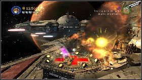 Po wylądowaniu podejdź do dźwignij z lewej [1] i aktywuj ją - Asajj Ventress (4) | Tryb fabularny | LEGO Star Wars III The Clone Wars - LEGO Star Wars III: The Clone Wars - poradnik do gry