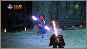 Po rozpoczęciu etapu pójdź w prawo i zniszcz dwa mechanizmu po obu stronach zepsutej bramy [1] - Zamek zagłady | Etapy specjalne | LEGO Star Wars III The Clone Wars - LEGO Star Wars III: The Clone Wars - poradnik do gry
