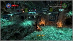 Po rozpoczęciu etapu zbuduj z leżących przed tobą klocków dźwig [1], a następnie opuść się na linie w dół [2] - Misje łowców nagród (1) | Etapy specjalne | LEGO Star Wars III The Clone Wars - LEGO Star Wars III: The Clone Wars - poradnik do gry