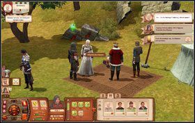 Gdy Król uda się na polanę przy lesie zostanie zaskoczony przez ochroniarza - zadaniem Rycerza jest wdać się w bójkę z nim, a Szpiega okraść go - Małżeństwo Polityczne | Misje w The Sims Średniowiecze - The Sims: Średniowiecze - poradnik do gry