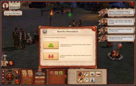 Po dostaniu się na Rynek rozmawiamy z dysydentami - szukamy opcji rozmawiaj o stanie królestwa z menu interakcji przyjazne - Rewolta Wieśniaków | Misje w The Sims Średniowiecze - The Sims: Średniowiecze - poradnik do gry