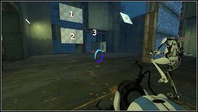 Po wejściu do pomieszczenia niech grubszy robot postawi granatowy portal pod rurą z żelem [1] - Rozdział 5 - Żele mobilności (3) | Tryb współpracy Portal 2 - Portal 2 - poradnik do gry