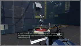 Gdy doleci na górę, powinien postawić granatowy otwór nad pobliskimi kolcami [1] - Rozdział 4 - Świetlna bariera (3) | Tryb współpracy Portal 2 - Portal 2 - poradnik do gry