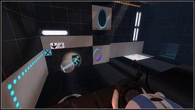 Jako grubszy robot umieść niebieską dziurę w posadzce po lewej, a granatową na ścianie u góry [1] - Rozdział 2 - Masa i prędkość (1) | Tryb współpracy Portal 2 - Portal 2 - poradnik do gry