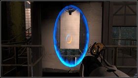 Postaw pomarańczowy portal na suficie [1], a drugi na ścianie w przejściu [2] - Rozdział 9 - Teraz musi Cię zabić (1) | Opis przejścia Portal 2 - Portal 2 - poradnik do gry