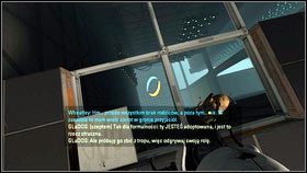 Gdy robot znajdzie się nad przepaścią [1], wystarczy zmienić położenie promienia, a spadnie na dół [2] - Rozdział 8 - Swędzenie (2) | Opis przejścia Portal 2 - Portal 2 - poradnik do gry