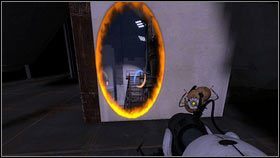 Zaraz na początku etapu obróć się w prawo i postaw portal nad balkonem u góry [1] - Rozdział 7 - Ponowne spotkanie (5) | Opis przejścia Portal 2 - Portal 2 - poradnik do gry