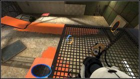 Przechodząc na drugą stronę wylądujesz obok czerwonego przycisku [1] - Rozdział 7 - Ponowne spotkanie (1) | Opis przejścia Portal 2 - Portal 2 - poradnik do gry