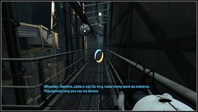 Żeby przejść przez pierwsze wrota, stwórz jeden portal z lewej, a drugi w korytarzu po drugiej stronie [1] - Rozdział 5 - Ucieczka (1) | Opis przejścia Portal 2 - Portal 2 - poradnik do gry