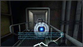 Podnieś teraz robota, przejdź przez powstałą dziurę [1] i biegnij cały czas prosto, nie zwracając uwagi na Wieżyczkę - Rozdział 1 - Komunikat (4) | Opis przejścia Portal 2 - Portal 2 - poradnik do gry