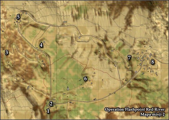 Oznaczenia na mapie - Misja 2 - Meet the Neighbors (1) - Opis przejścia gry - Operation Flashpoint: Red River - poradnik do gry