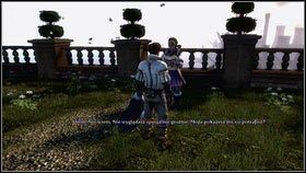 Gdy dotrzemy do części ogrodu z rzeźbą [1], skręcamy w alejkę z prawej - Życie w zamku | Opis przejścia Fable 3 - Fable III - poradnik do gry