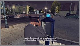 Skieruj się do pobliskiej budki policyjnej #1 w celu skontaktowania się z centralą - Case 9 - The Golden Butterfly (2) | Główne śledztwa w LA Noire - L.A. Noire - poradnik do gry