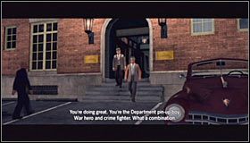 Zabawę rozpoczniesz od wzięcia udziału w zebraniu prowadzonym przez porucznika Colmyera, w trakcie którego zostaniesz poinformowany, że Twoim nowym partnerem został spotkany już we wcześniejszej fazie gry Roy Earle #1 - Case 14 - The Black Caesar (1) | Główne śledztwa w LA Noire - L.A. Noire - poradnik do gry