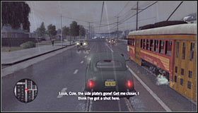 Założenie jest zbliżone do pościgów samochodowych, tak więc zjedź na przeciwległy lewy pas, pozwalając swojemu partnerowi na przystąpienie do ostrzału #1 - Case 18 - A Walk in Elysian Fields (2) | Główne śledztwa w LA Noire - L.A. Noire - poradnik do gry