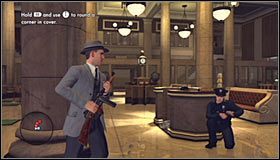 Za każdym razem wychylaj się zza zasłony tylko na krótką chwilę, bo złodzieje korzystają ze świetnych broni - Bank Job | Przestępstwa w LA Noire - L.A. Noire - poradnik do gry