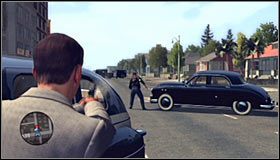 Ostatni przeciwnik to kierowca pojazdu i nadjedzie on najprawdopodobniej od lewej strony #1 - Bus Stop Shooting | Przestępstwa w LA Noire - L.A. Noire - poradnik do gry