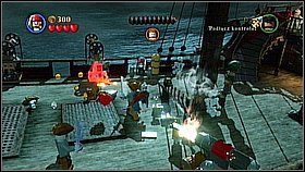 Na kolejnym maszcie uderzamy w sprzączkę trzymającą skrzynię - Zemsta Królowej Anny - opis przejścia | Na nieznanych wodach - LEGO Piraci z Karaibów - poradnik do gry