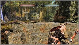 Podążając dalej podniesiemy kołczan ze strzałami i natkniemy się na pierwszych przeciwników [1], którzy będą od nas oddzieleni przepaścią - Prolog- Fontanna Elishy | Opis przejścia Hunted Kuźnia Demona - Hunted: Kuźnia Demona - poradnik do gry