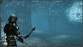 Na końcu pomieszczenia odnajdziemy szkielet oraz oręż [1], podejście do nieboszczyka uruchomi platformę, którą zjedziemy w dół, gdzie czekać na nas będzie kryształ - Rozdział 2- Lochy Dyfed (sekcje 2.3-2.6) | Opis przejścia Hunted Kuźnia Demona - Hunted: Kuźnia Demona - poradnik do gry