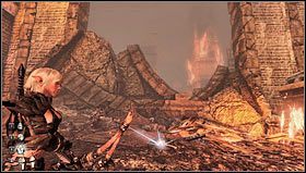 Kolejne kości odszukamy wychodząc z pomieszczenia z tajemniczym kominkiem i kierując się do końca placu w lewo [1] i w prawo [2] - Rozdział 4- Miasto Llyr | Opis przejścia Hunted Kuźnia Demona - Hunted: Kuźnia Demona - poradnik do gry