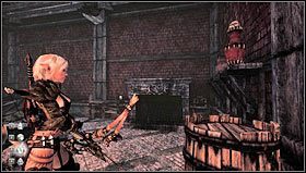 Po wejściu do czerwonego budynku oczyszczamy parter z wrogów i rozmawiamy z duchem zwłok [1] leżących przy schodach na wyższy poziom - Rozdział 4- Miasto Llyr | Opis przejścia Hunted Kuźnia Demona - Hunted: Kuźnia Demona - poradnik do gry