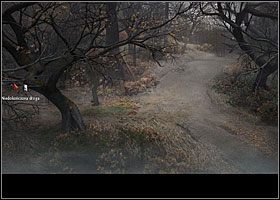 Znajomą trasą maszeruj do lasu - ewentualnie za pośrednictwem mapki przenieś się na skrzyżowanie w lesie - Grób mojego ojca (1) | Rozdział 1 | Black Mirror III - Black Mirror III - poradnik do gry