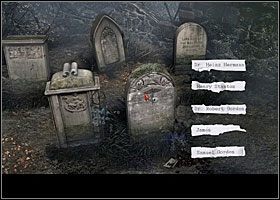 Następnie przyjrzyj się grupie anonimowych grobów (w dole ekranu) - Grób mojego ojca (2) | Rozdział 2 | Black Mirror III - Black Mirror III - poradnik do gry