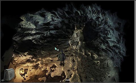 Tu w znany już sposób rozpal ogień w misie po lewej - Poszukaj odpowiedzi w jaskini | Dzień 3 | Alpha Polaris - Alpha Polaris - opis przejścia - poradnik do gry