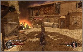 Po przeszukaniu kufa ruszaj w górę po kolejnych kamiennych schodach [1] i rozpraw się z wrogami na placu [2] - Misja 4 - Akka | Opis przejścia The First Templar - The First Templar - poradnik do gry