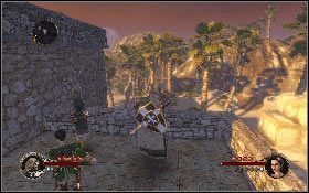 Teraz udaj się na drewnianą kładkę [1] i wejdź po niej na dach - Misja 9 - Posiadłość Ibelinów | Opis przejścia The First Templar - The First Templar - poradnik do gry