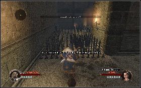 Po opróżnieniu skrzyń wyjdź przez małe przejście z lewej [1] i przepraw się przez dwie pułapki [2] - Misja 19 - Zamek Montsegur | Opis przejścia The First Templar - The First Templar - poradnik do gry