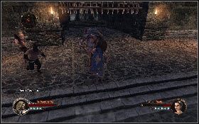 Zanim przejdziesz dalej przesuń dźwignię przy kracie [1], dzięki czemu otworzysz w końcu bramę na dole, ale jednocześnie sprawdzisz do komnaty sporo wrogów - Misja 20 - Sanktuarium (1) | Opis przejścia The First Templar - The First Templar - poradnik do gry