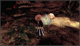 Podchodzimy pod drzewko z różowymi liśćmi - pojawia się trampolina, po której wskakujemy na górę - Slug with a shell | Rozdział 1 - Hatters Domain | Alice Madness Returns - Alice: Madness Returns - poradnik do gry