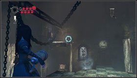 Przekręcamy pokrętło i włączamy mechanizm parowy - dzięki temu schładzamy metal i zamieniamy go w gęstą, twardą masę, po której możemy bez trudu podróżować - Smelling & Regurgitating (1) | Rozdział 1 - Hatters Domain - Alice: Madness Returns - poradnik do gry