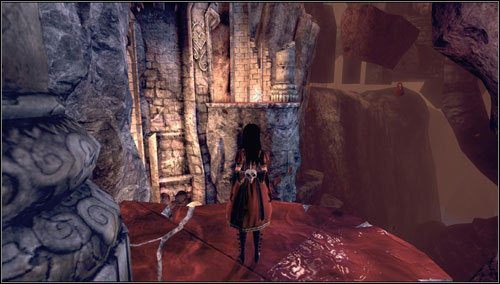 Na wysokim, skalnym podwyższeniu znajdujemy butelkę - przeskoczymy tam z jednego na drugi podest - Waste Wing Part 1 (3) | Rozdział 4 - Queensland | Alice Madness Returns - Alice: Madness Returns - poradnik do gry