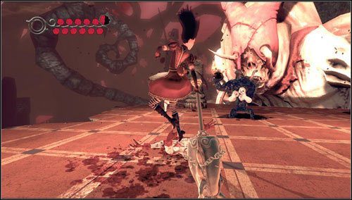 Tam czeka nas potyczka z Menacing Ruin oraz małą armią karcianych strażników - Waste Wing Part 1 (4) | Rozdział 4 - Queensland | Alice Madness Returns - Alice: Madness Returns - poradnik do gry