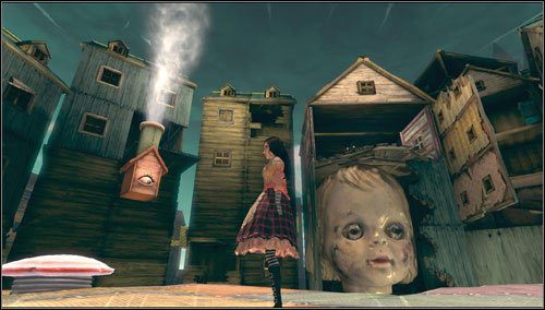 Korzystając z ustawionej trampoliny oraz komina z parą dostajemy się do poddasza - Frogs Way (2) | Rozdział 5 - Dollhouse | Alice Madness Returns - Alice: Madness Returns - poradnik do gry