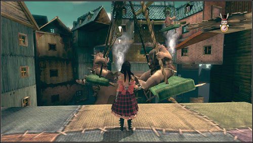 Uważając na huśtawki przedostajemy się po sporej platformie na drugą stronę - Frogs Way (2) | Rozdział 5 - Dollhouse | Alice Madness Returns - Alice: Madness Returns - poradnik do gry