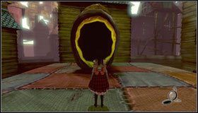 Docierając na skraj kolorowej platformy pomniejszamy się i przechodzimy po niewidzialnej ścieżce - Looking Glass Railway Station | Rozdział 5 - Dollhouse | Alice Madness Returns - Alice: Madness Returns - poradnik do gry