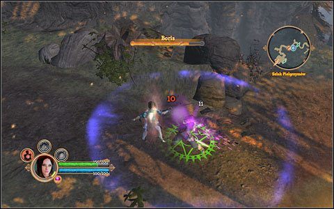 Najlepiej pokonać wroga, wywabiając jego zauszników po kolei - w taki sposób, aby został sam - Bandyta Boris | Bossowie | Dungeon Siege III - Dungeon Siege III - poradnik do gry
