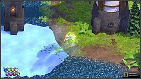 Po odkryciu martwego łosia, podejdź do brzegu jeziora [1] i korzystając obszarowo z żywiołu Mrozu, przejdź na drugą stronę akwenu [2] - Sekretne lokacje - Znajdźki - Magicka - poradnik do gry