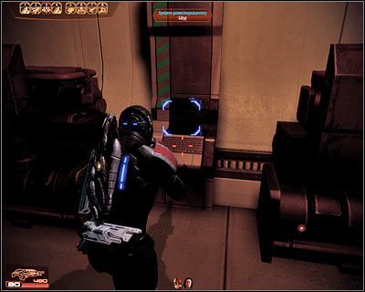 Wejdź do lewego pomieszczenia i aktywuj system przeciwpożarowy (powyższy screen) - (6) Odnalezienie Liary - Kryjówka Handlarza Cieni - Mass Effect 2: Lair of the Shadow Broker - poradnik do gry