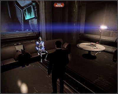 Feron przebywa w pomieszczeniu sąsiadującym z głównym obszarem kryjówki Handlarza Cieni - Kryjówka - Inne - Mass Effect 2: Lair of the Shadow Broker - poradnik do gry