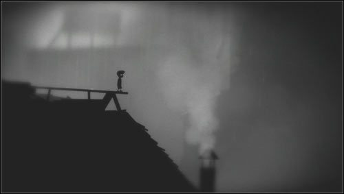 Idąc przed siebie dojdziemy do stromego dachu [1], ześlizgujemy się po nim i przeskakujemy nad przepaścią - Rozdział 19 | Opis przejścia Limbo - Limbo - poradnik do gry