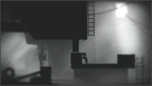 Opona pędząca za nami powinna unieść na chwilę metalową belkę, pod którą przepychamy skrzynię, tak by spadła poziom niżej [1] - Rozdział 26 | Opis przejścia Limbo - Limbo - poradnik do gry