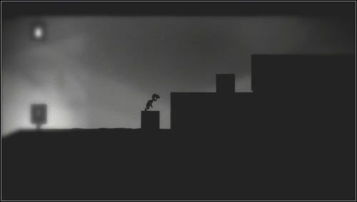 Przy przycisku zmieniającym grawitację czekamy, aż podest zacznie się wysuwać, zmieniamy wtedy sufit na podłogę i przeskakujemy przez przeszkodę korzystając z ustawionych skrzyni [1] - Rozdział 33 | Opis przejścia Limbo - Limbo - poradnik do gry