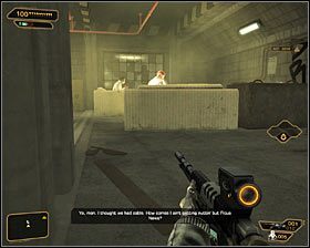 Jeżeli do tej pory zbytnio nie rozrabiałeś, to w pomieszczeniu za rogiem spotkasz trzech przeciwników - (2) Wyłączenie anteny | Deus Ex Bunt Ludzkości - Deus Ex: Bunt Ludzkości - Directors Cut - poradnik do gry